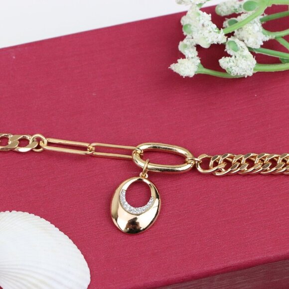 Chunky Rose Gold Chain Bracelet with Dangle Charm Accent, XPBL0722 - Picture 4 of 12